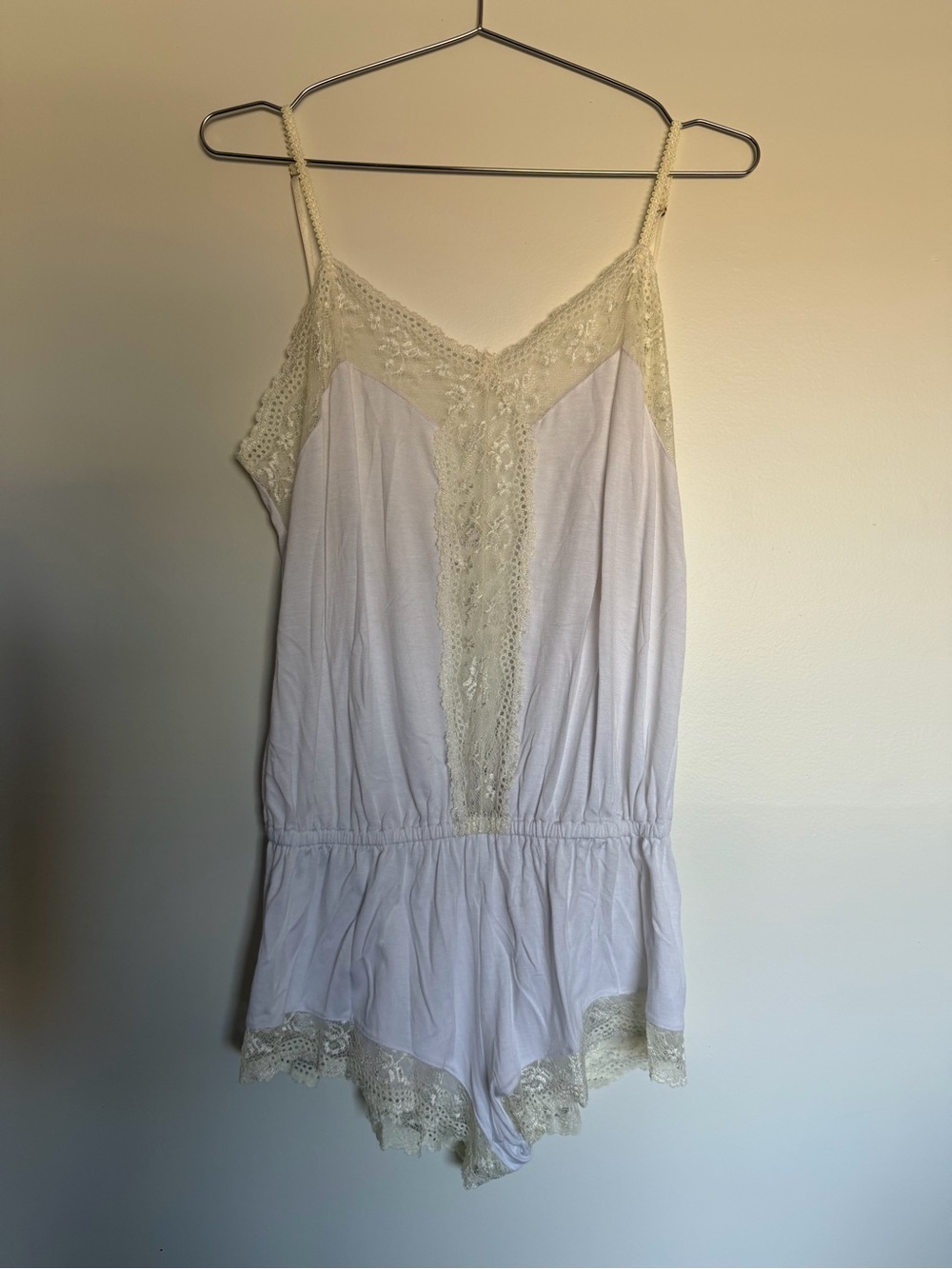 Eberjey Ivory Lace-Trim Romper